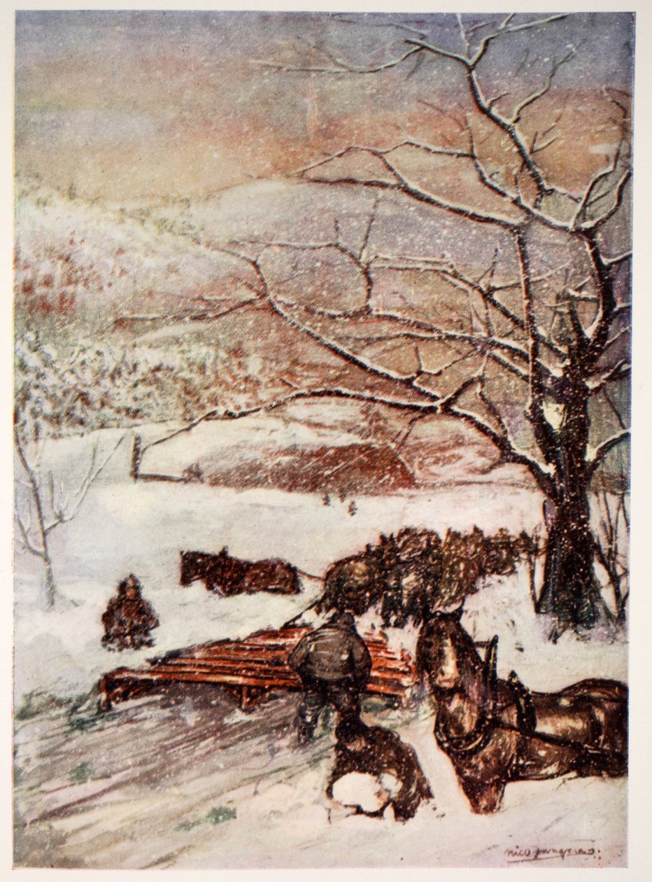 Pług śnieżny ciągnięty przez osiem lub dziesięć koni, 1905 autorstwa Nico Jungman