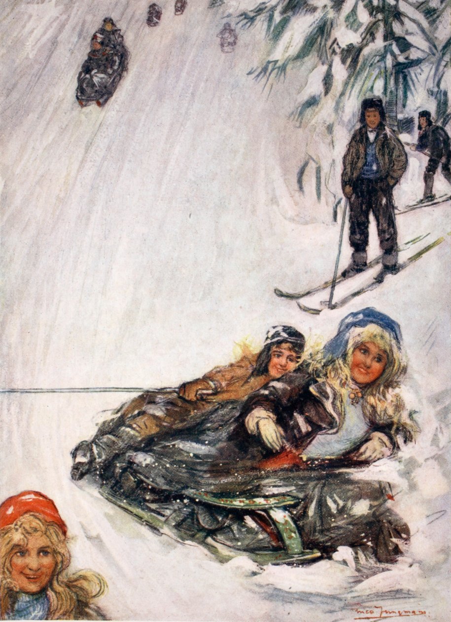 Dziewczyny na przewróconych saniach, Holmencollen, 1905 autorstwa Nico Jungman