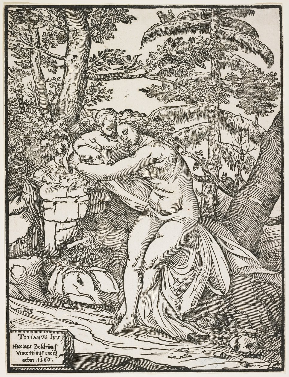 Wenus i Kupidyn, 1566 (drzewo światłocieniowy, tylko klucz) autorstwa Nicolò Boldrini