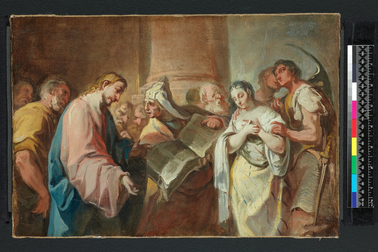 Kobieta przyłapana na cudzołóstwie, przed 1750 (olej na płótnie) autorstwa Nicolò (attr. to) Grassi