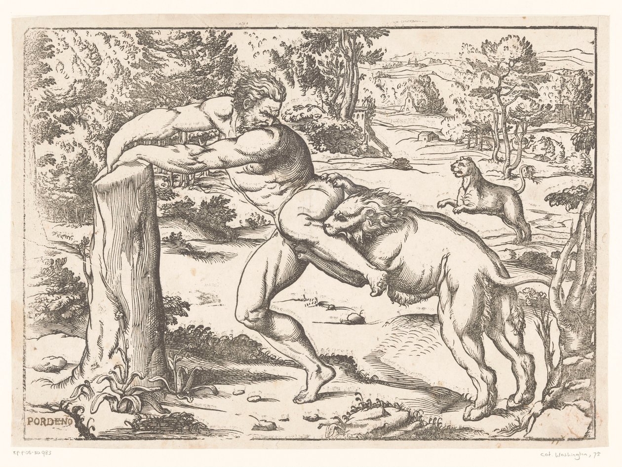 Milo z Krotonu zaatakowany przez lwa autorstwa Nicolò Boldrini (attributed to)