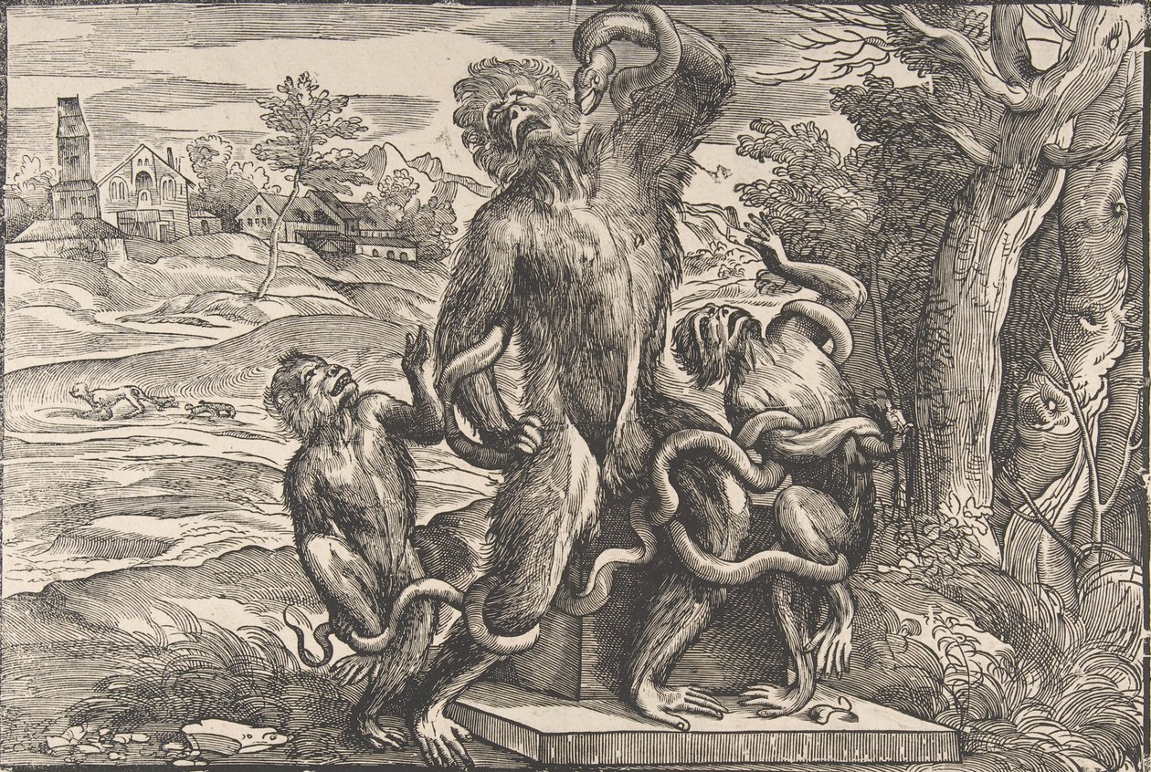 Karykatura grupy rzeźbiarskiej „Laokoona”, ca. 1540-45., ca. 1540-45. autorstwa Nicolò Boldrini.