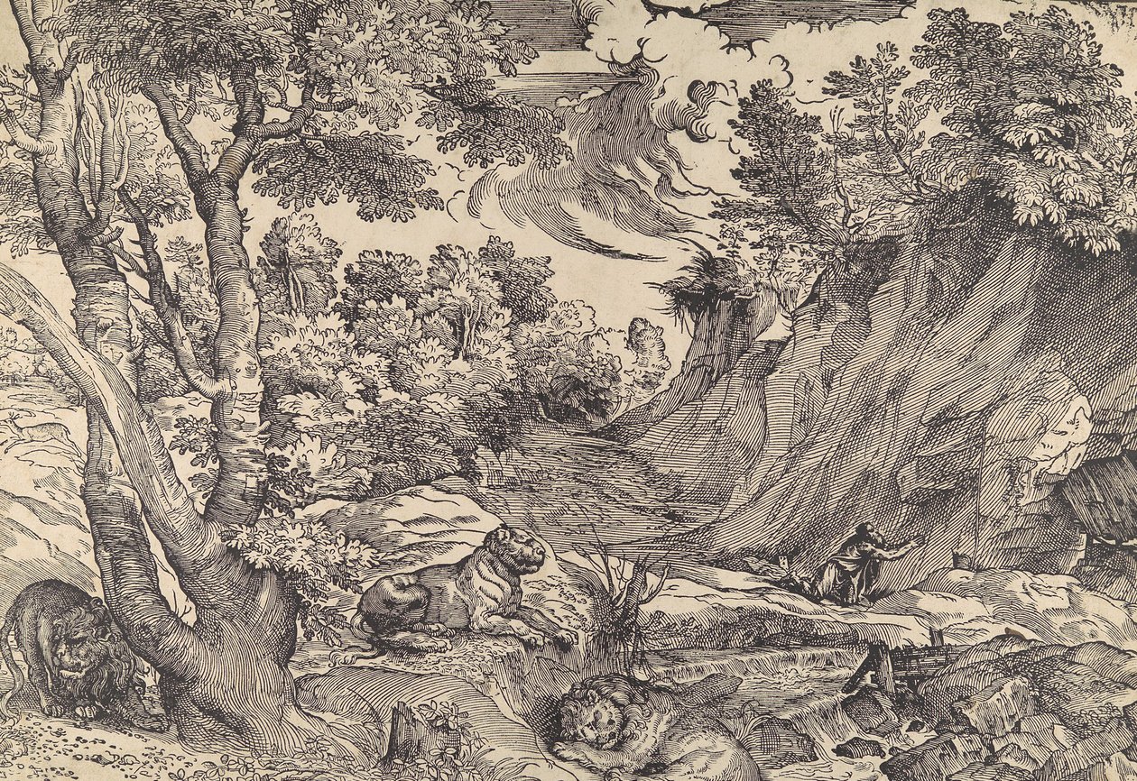 Św. Hieronim na puszczy, połowa XVI w., połowa XVI w. autorstwa Nicolò Boldrini.