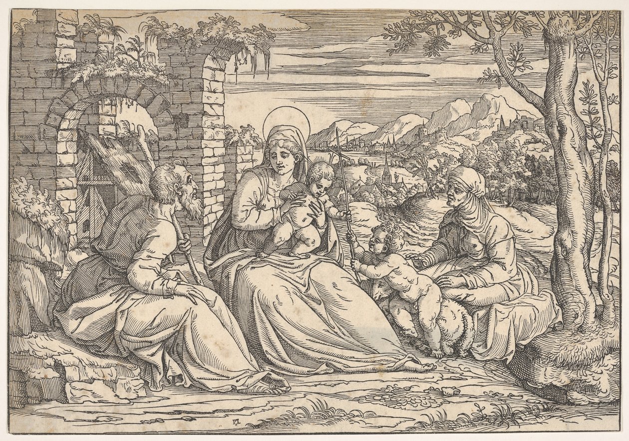 Święta Rodzina ze świętymi Elżbietą i Janem, ca. 1550. autorstwa Nicolò Boldrini