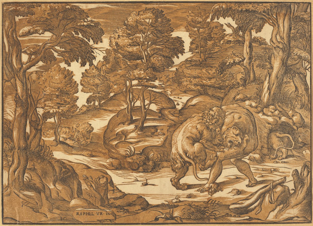 Herkules i lew nemejski autorstwa Nicolò Boldrini, after Raphael