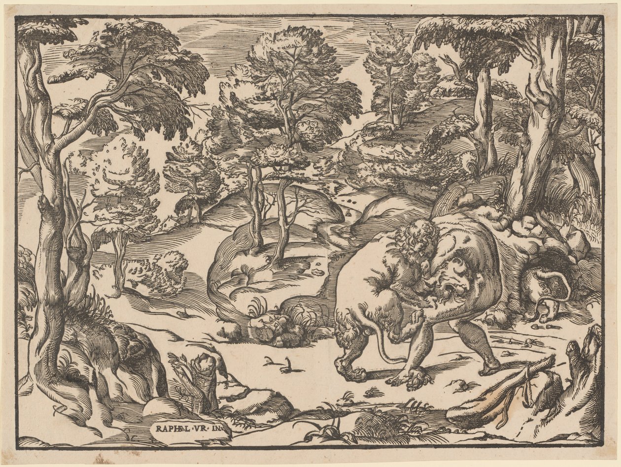 Herkules i lew nemejski autorstwa Nicolò Boldrini, after Raphael