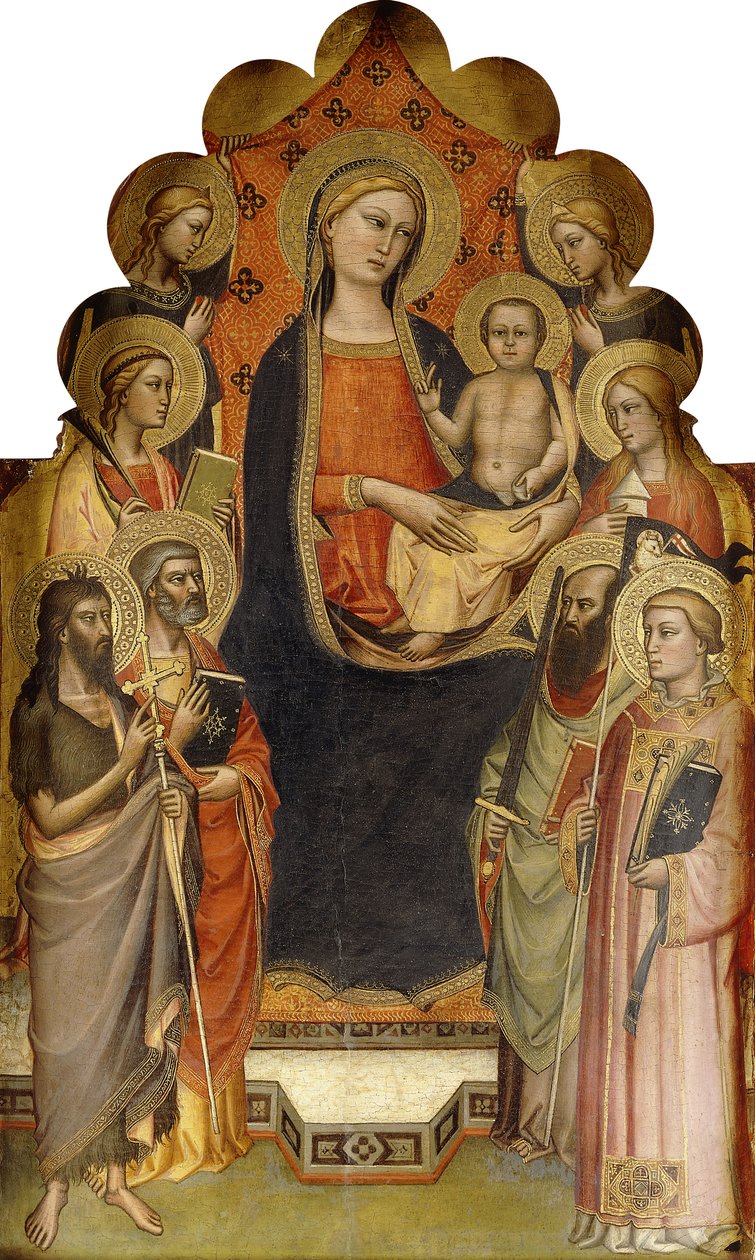 Madonna z Dzieciątkiem na tronie ze świętymi Janem Chrzcicielem, Piotrem, Marią Magdaleną, Pawłem i Szczepanem, Świętą Męczennicą i Aniołami, autorstwa Nicolò di Pietro