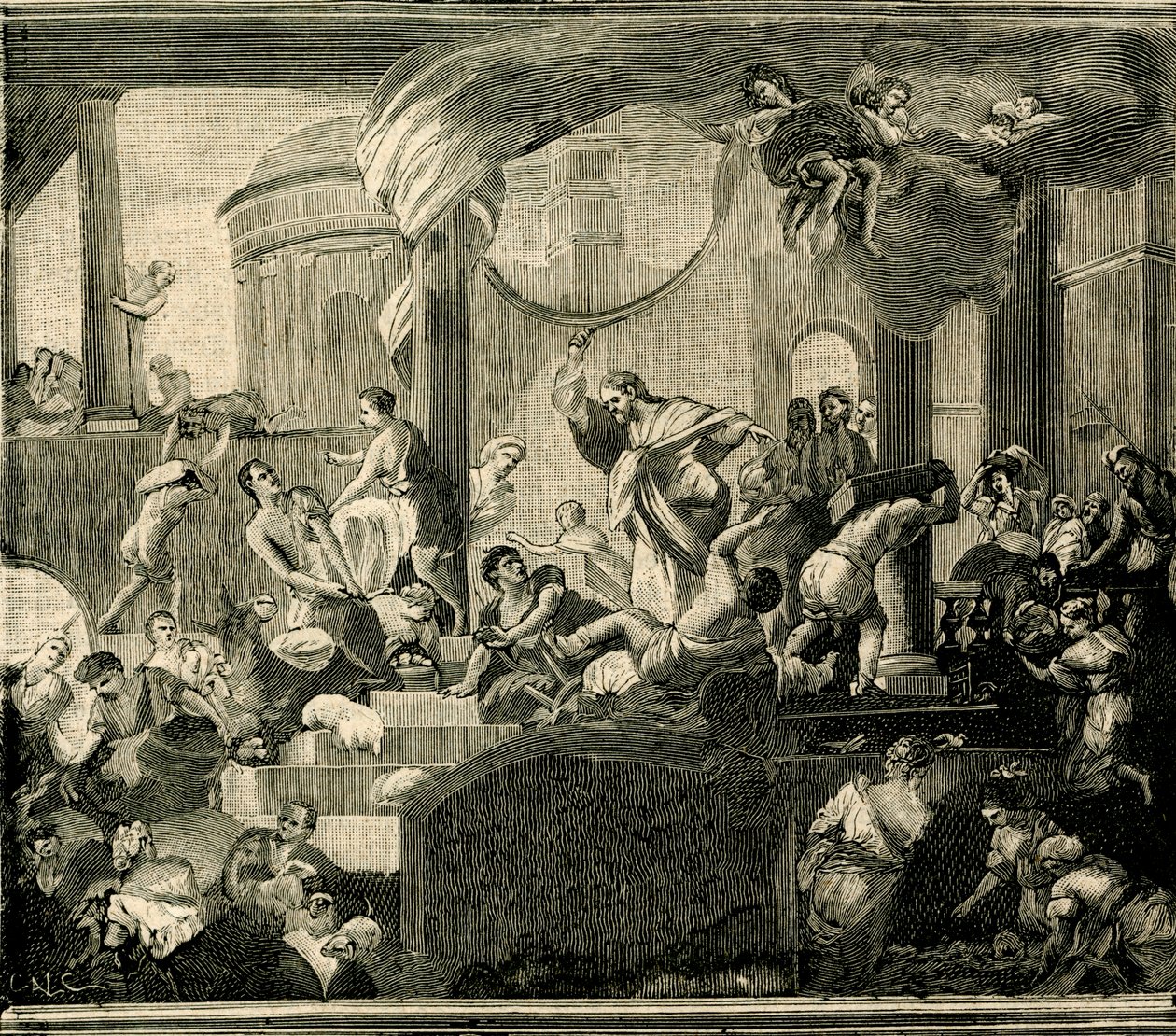 Jezus wypędzający kupców ze świątyni, olej na płótnie Nicoli Malinconico (1663-1721), bazylika Sant