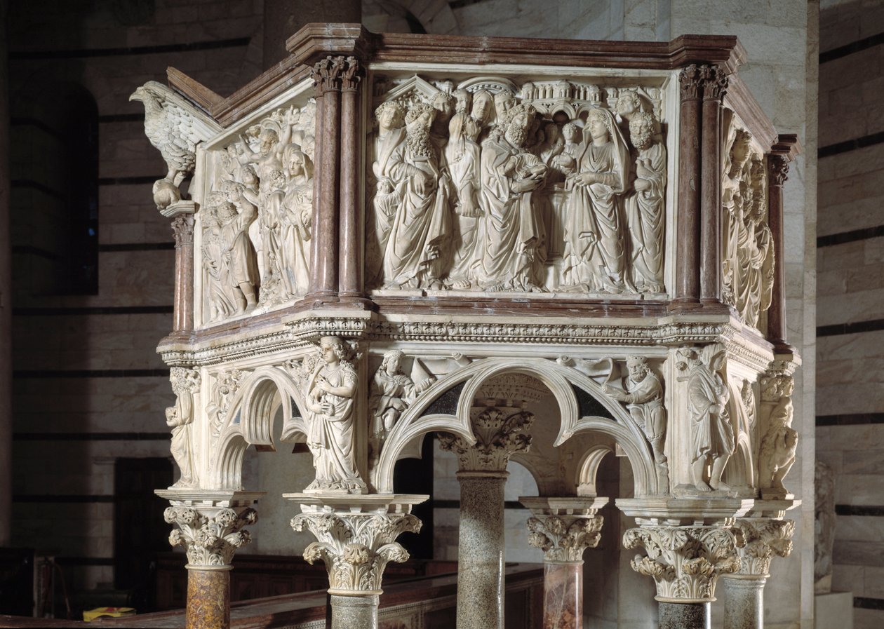 Krzesło zrealizowane przez Nicola Pisano (1215 / 20-1278 / 84) (marmurowa ambona) 1260 Baptistere Saint John of Pisa (Battistero San Giovanni di Pisa), Włochy autorstwa Nicola Pisano
