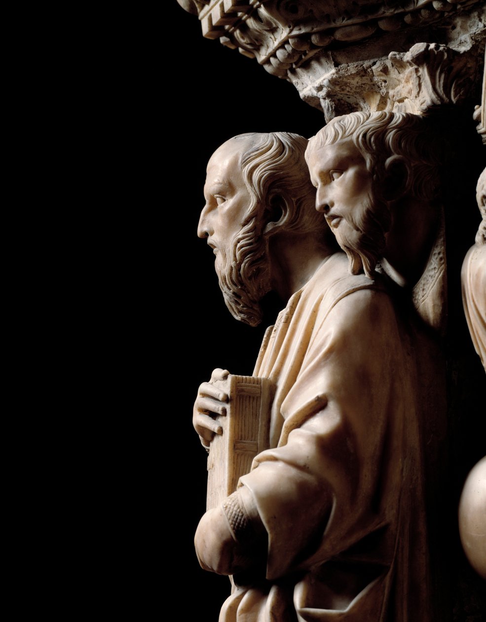 Sztuka gotycka: prorok z księgą, fragment płaskorzeźby Ambony autorstwa Nicola Pisano