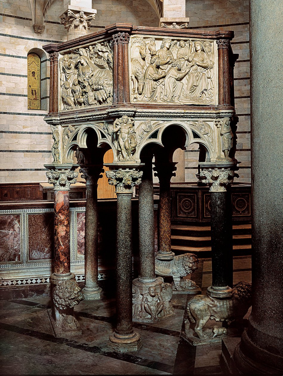 Marmurowa ambona kościoła w baptysterium w Pizie 1260 (płaskorzeźba) autorstwa Nicola Pisano