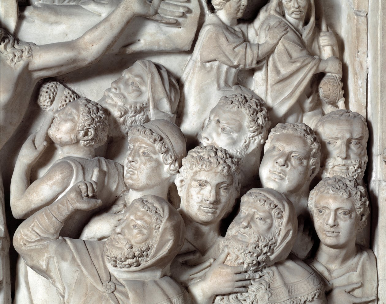 Krzesło z detalami ukrzyżowania zrealizowane przez Nicola Pisano (1215 / 20-1278 / 84) (marmurowa ambona) 1260 Baptistere Saint John z Pisa (Battistero san Giovanni di Pisa), Włochy autorstwa Nicola Pisano