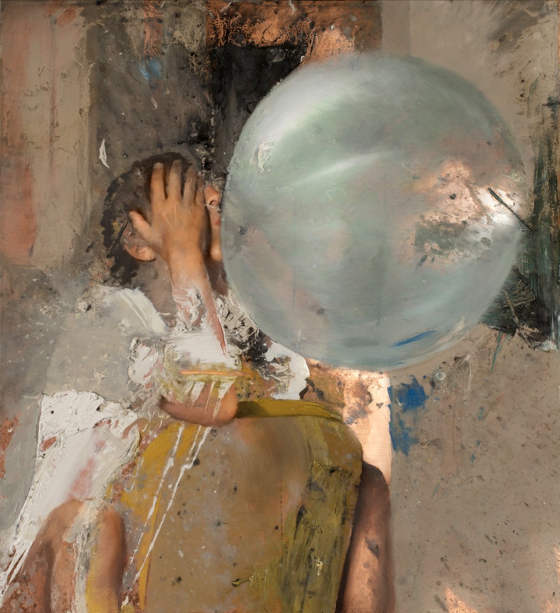 Bubble VI (Siedząca dziewczyna), 2020 (olej na miedzi) autorstwa Nicola Pucci