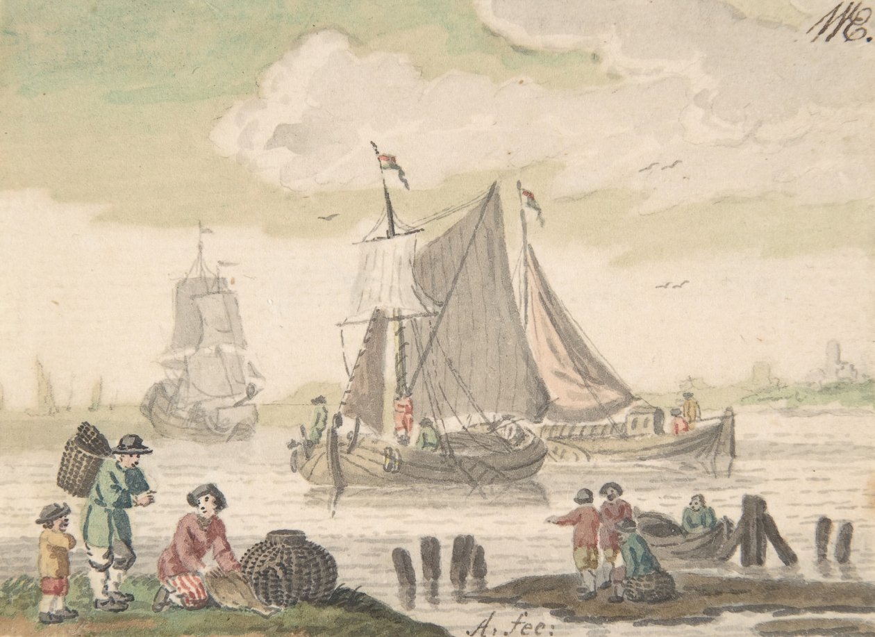 Pejzaż morski z sześcioma postaciami na pierwszym planie, 1733-93. autorstwa Nicolaas Aartman