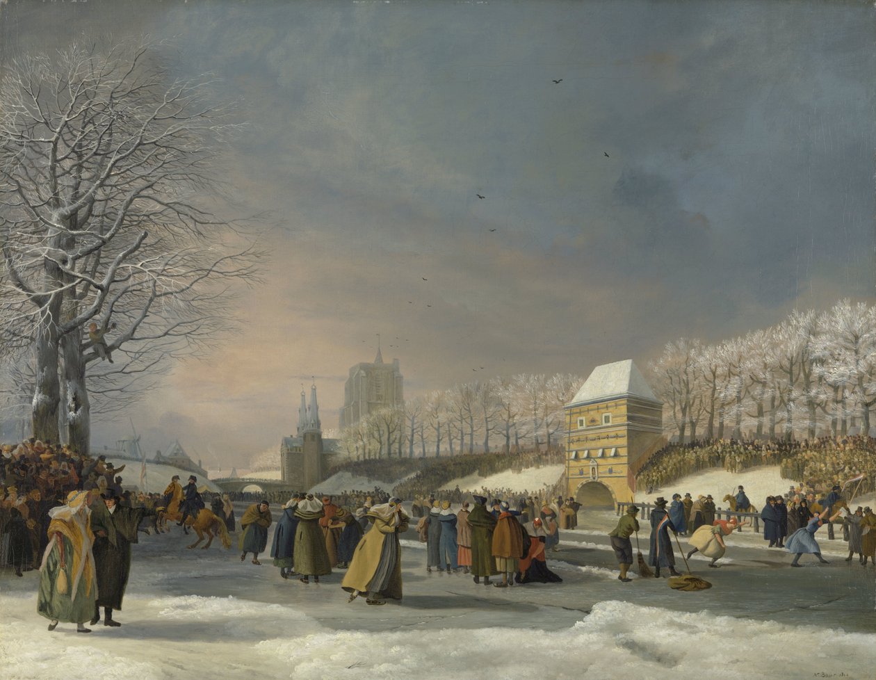 Zawody łyżwiarskie kobiet na Stadsgracht w Leeuwarden, 21 stycznia 1809 Zawody łyżwiarskie na Stadsgracht w Leeuwarden w dniu 21 stycznia 1809 r. autorstwa Nicolaas Baur (signed by artist)