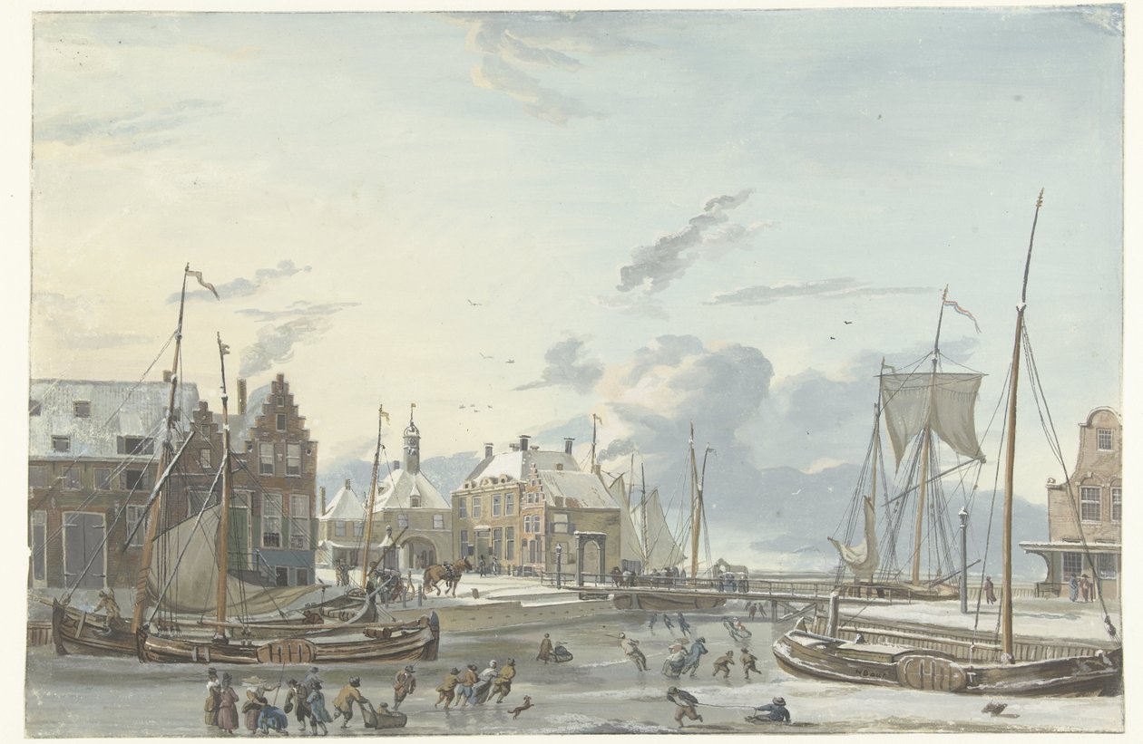 Zimowy widok w Harlingen autorstwa Nicolaas Baur