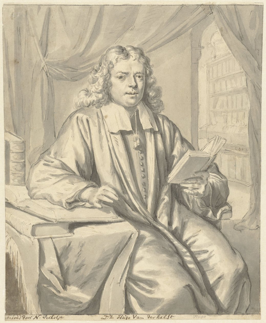 Portret dr. Hugo van der Helst w gabinecie autorstwa Nicolaas Verkolje
