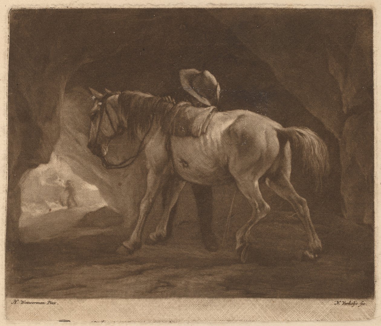 Sikający koń autorstwa Nicolaas Verkolje after Philips Wouwerman