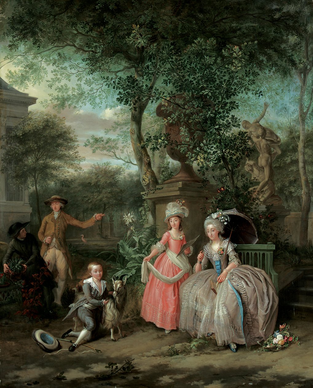 Grupowy portret rodziny w ozdobnym ogrodzie, 1791 autorstwa Nicolaas or Nicolaes Muys