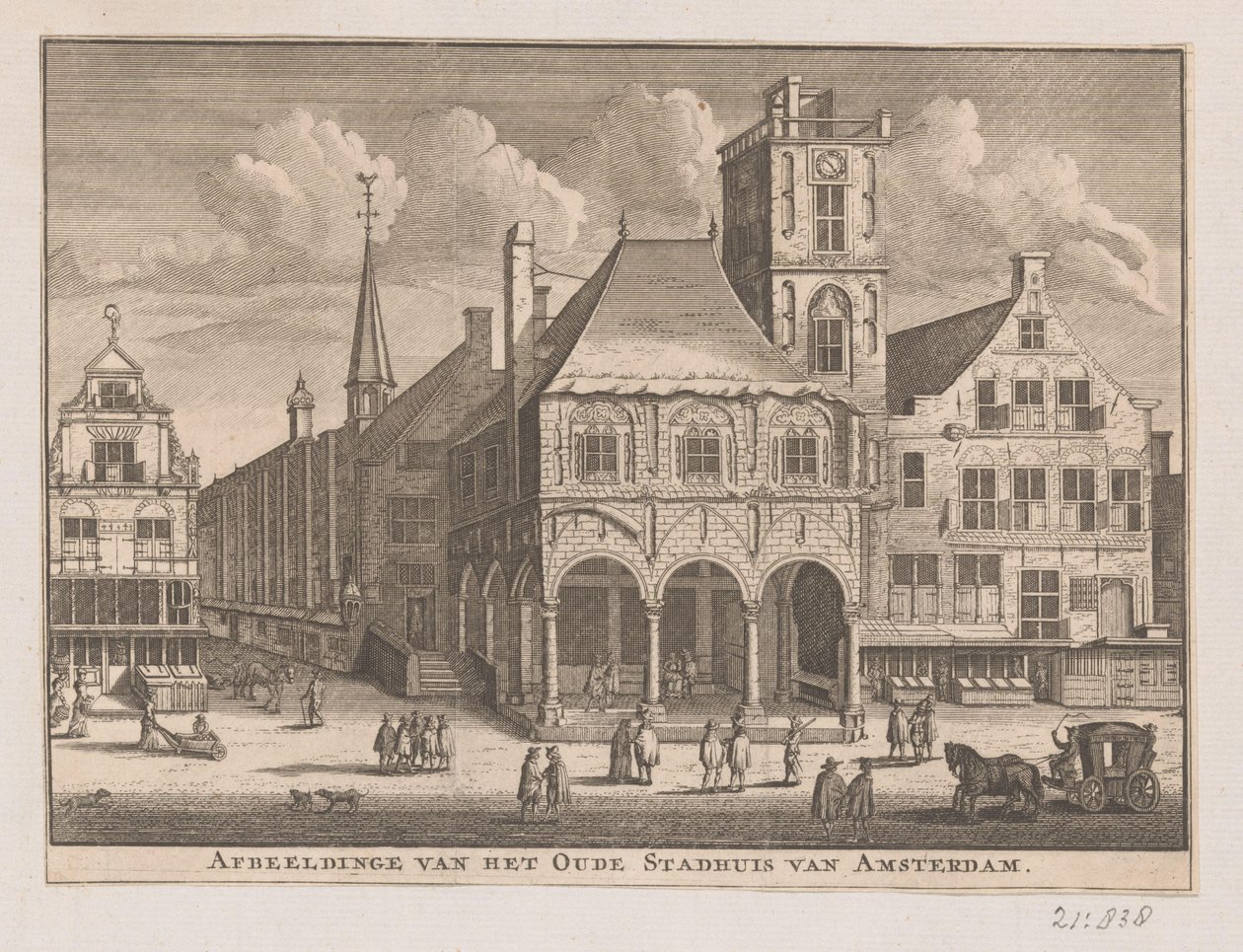Widok na Stary Ratusz w Amsterdamie Obraz Starego Ratusza w Amsterdamie (tytuł na obiekcie) autorstwa Nicolaas ten Hoorn