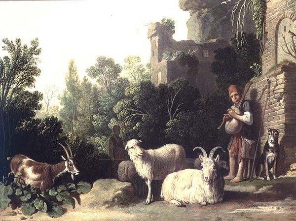 Kozioł grający na dudach (panel) autorstwa Nicolaes Cornelisz c.1592 1655 Moeyaert