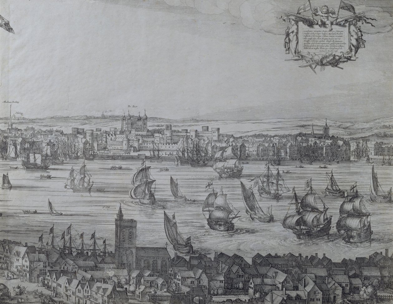 Panorama Londynu i Tamizy, część czwarta ukazująca wieżę i kościół św. Olafa, ok. 1600 (zob. także 7214 i 64731-2) autorstwa Nicolaes Jansz Visscher