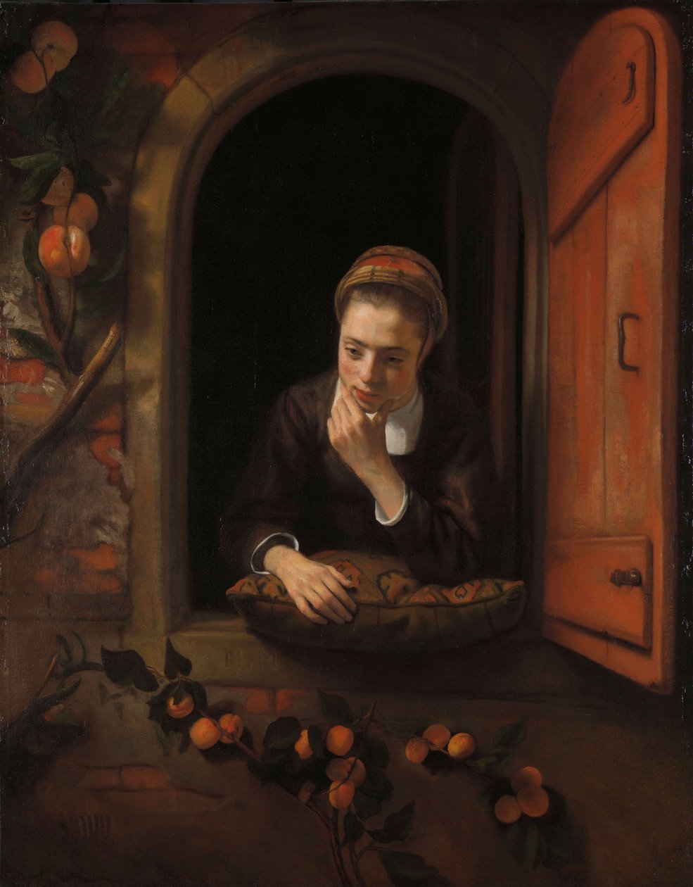 Dziewczyna przy oknie, znana jako „Marzyciel”, 1650-60 autorstwa Nicolaes Maes