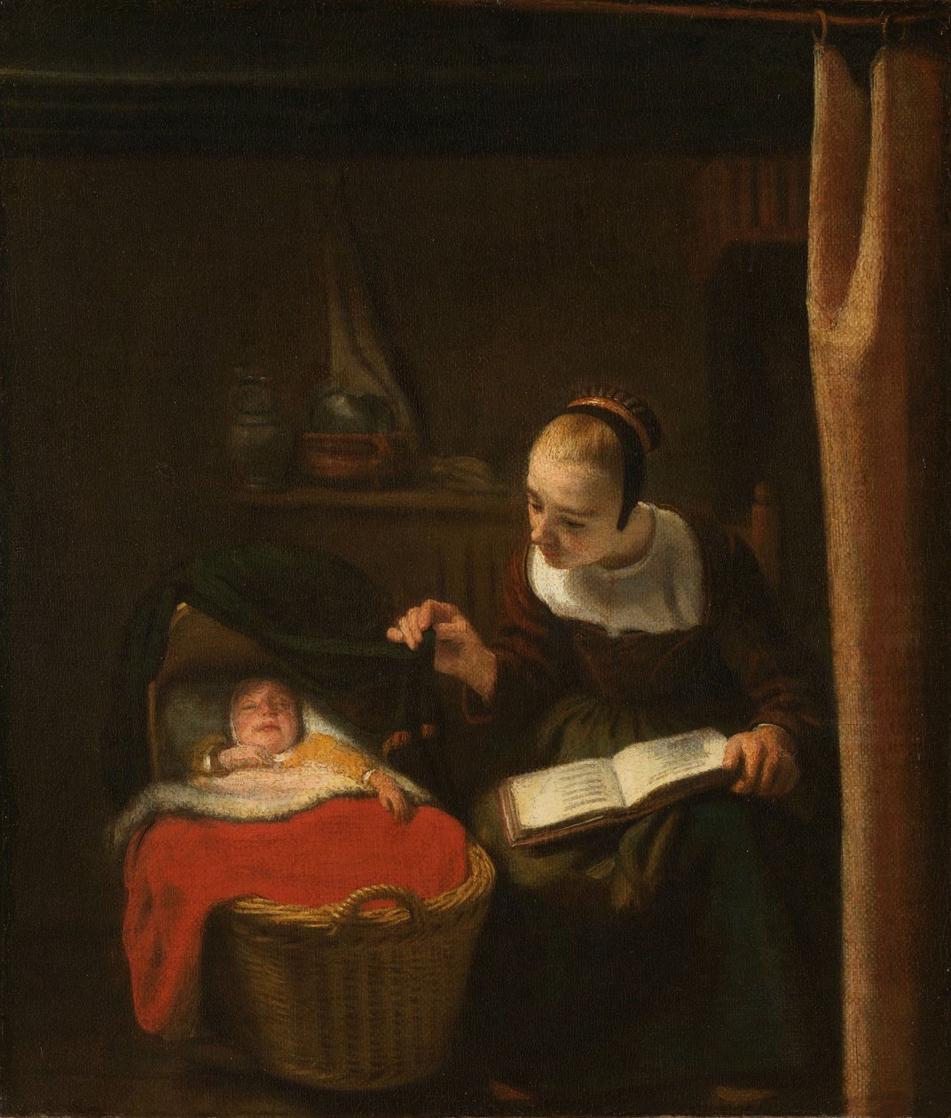 Młoda kobieta przy kołysce, 1652-62 autorstwa Nicolaes Maes