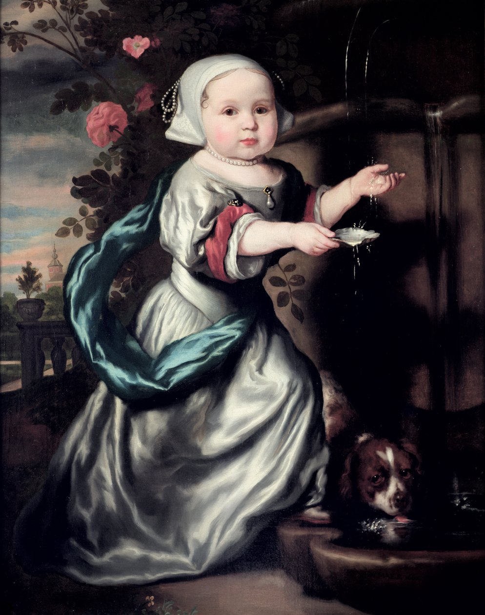 Młoda dziewczyna przy fontannie, 1662 autorstwa Nicolaes Maes