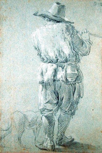 Pasterz grający na flecie, 1644 (kreda na papierze) autorstwa Nicolaes Pietersz. Berchem