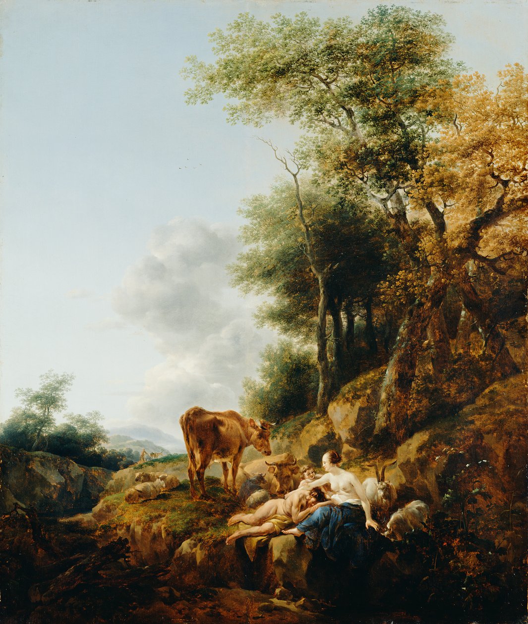 Krajobraz z nimfą i satyrem autorstwa Nicolaes Pietersz. Berchem