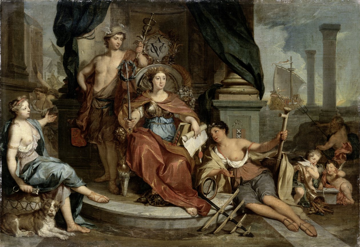 Apoteoza Holenderskiej Kompanii Wschodnioindyjskiej (Alegoria Amsterdamskiej Izby Handlowej VOC), 1702-46 autorstwa Nicolaes Verkolje