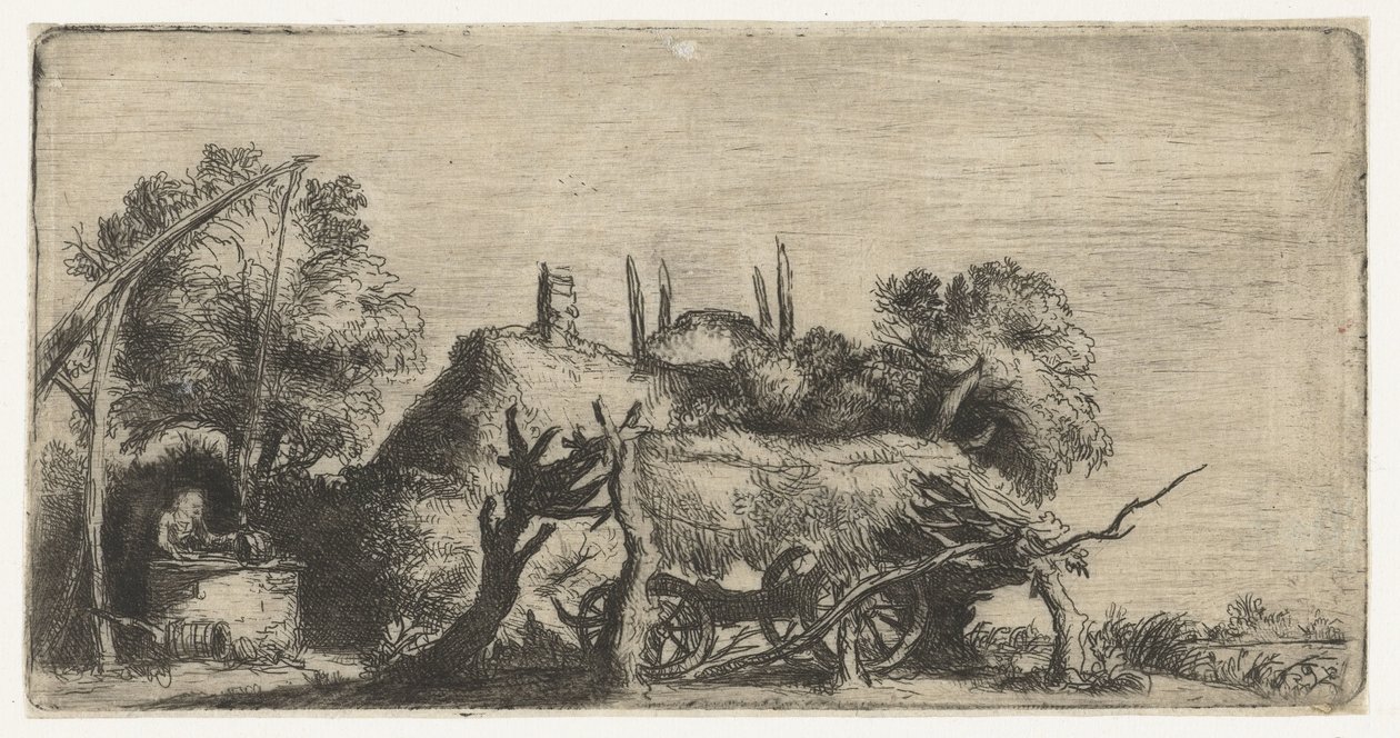 Krajobraz ze studnią i wozem autorstwa Nicolaes Anthoni Flinck (attributed to)