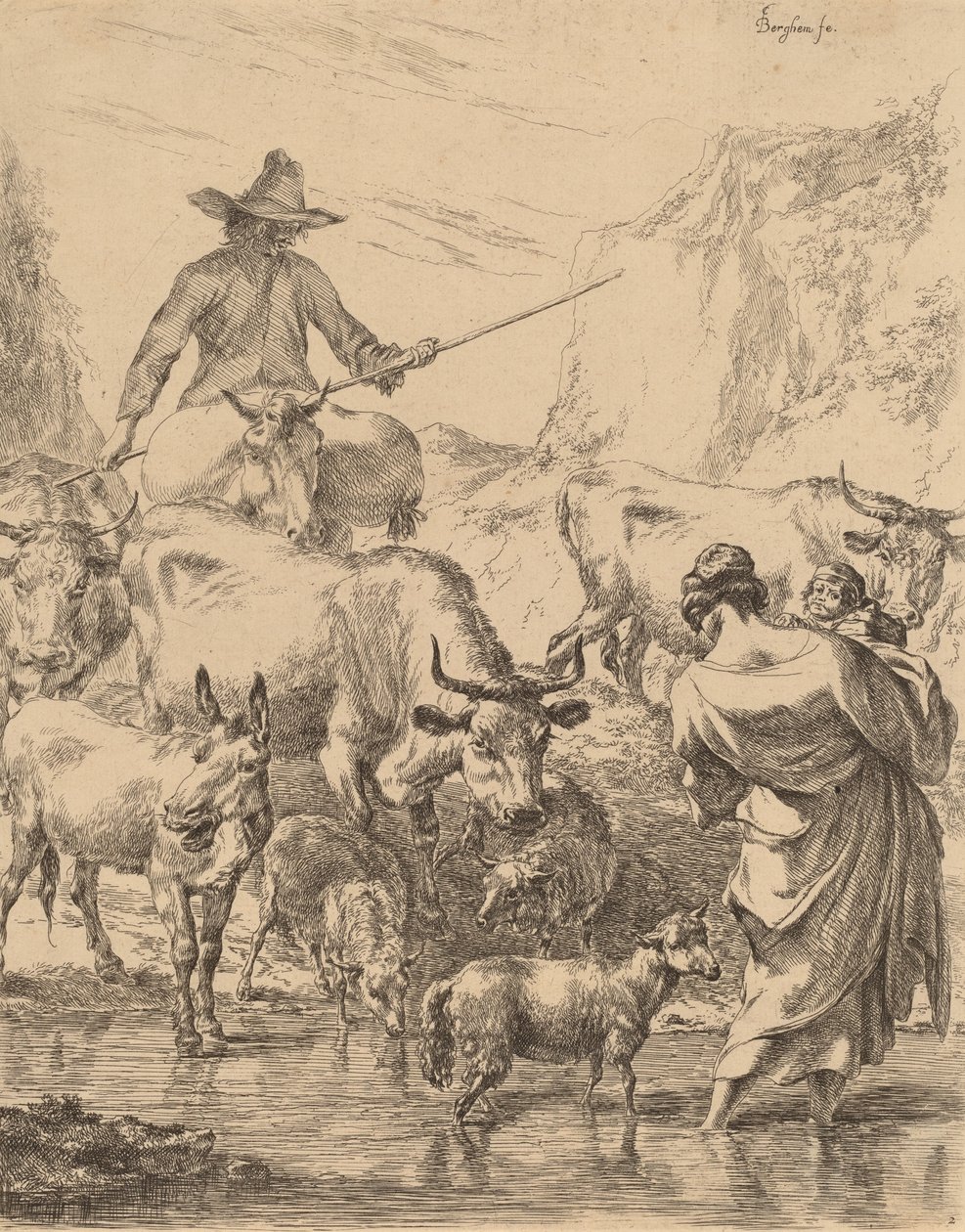 Stado przekraczające potok. autorstwa Nicolaes Berchem