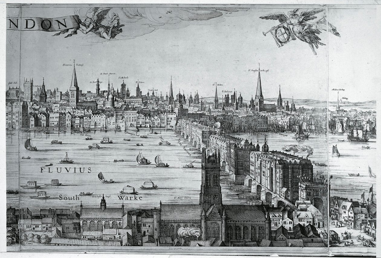 Wielka Brytania, Anglia, widok na miasto Londyn z mostem londyńskim autorstwa Nicolaes Jansz (1586 1652) Visscher