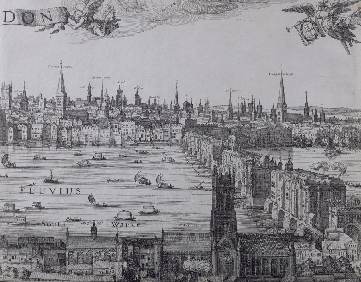 Panorama Londynu i Tamizy, część trzecia ukazująca Southwark, London Bridge i kościoły w City, ok. 1600 (patrz także 7214, 64730 i 64732) autorstwa Nicolaes Jansz Visscher