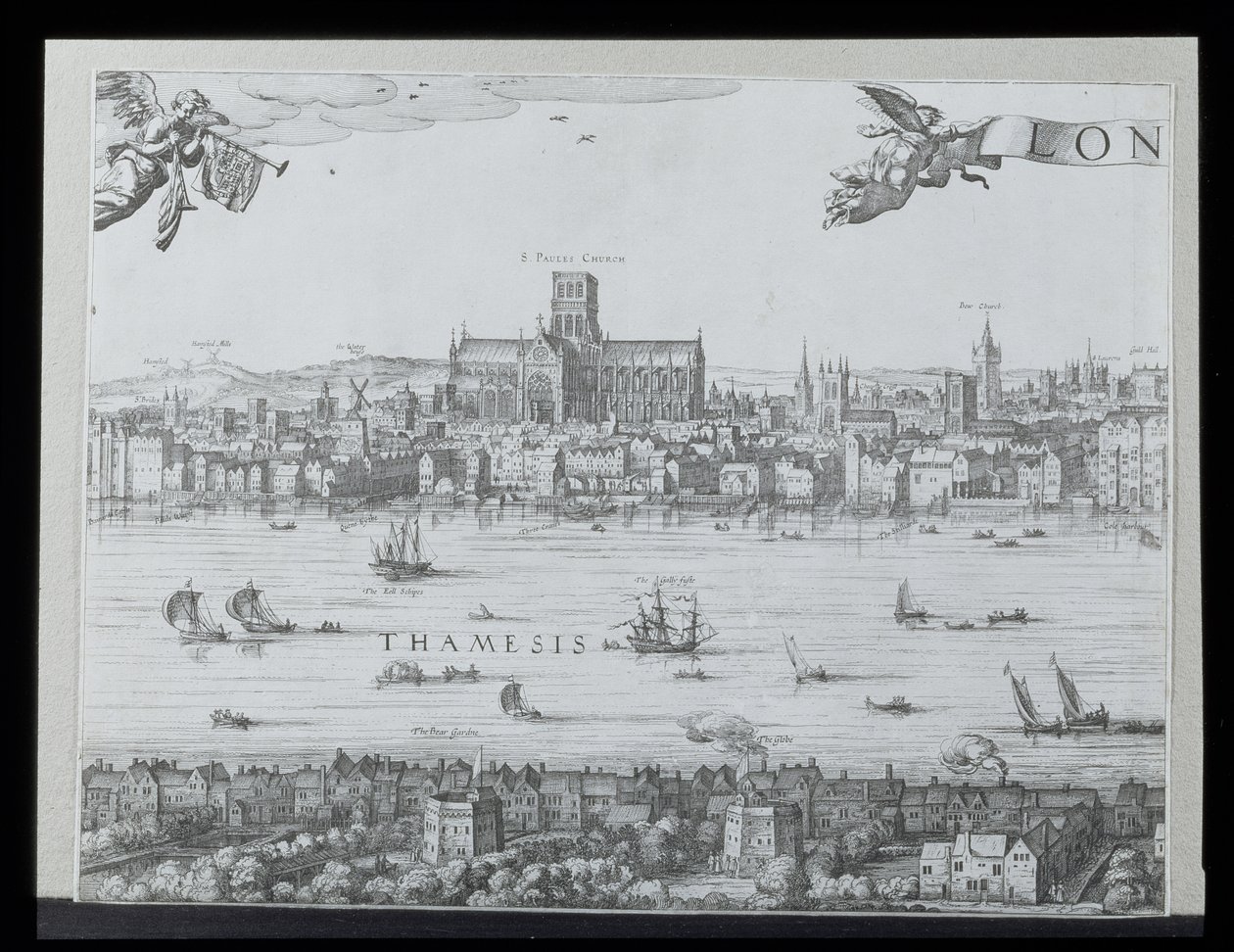 Panorama Londynu i Tamizy, część druga ukazująca katedrę św. Pawła i teatr Globe, ok. godz. 1600 (patrz również 64730-32) (szczegóły patrz 92085) autorstwa Nicolaes Jansz Visscher
