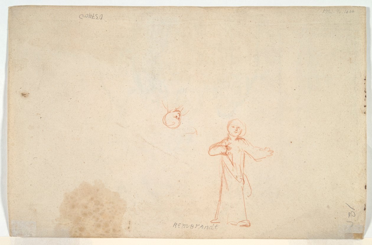 Abraham bawi aniołów (recto); Kobieta stojąca i studiująca głowę (verso) autorstwa Nicolaes Maes