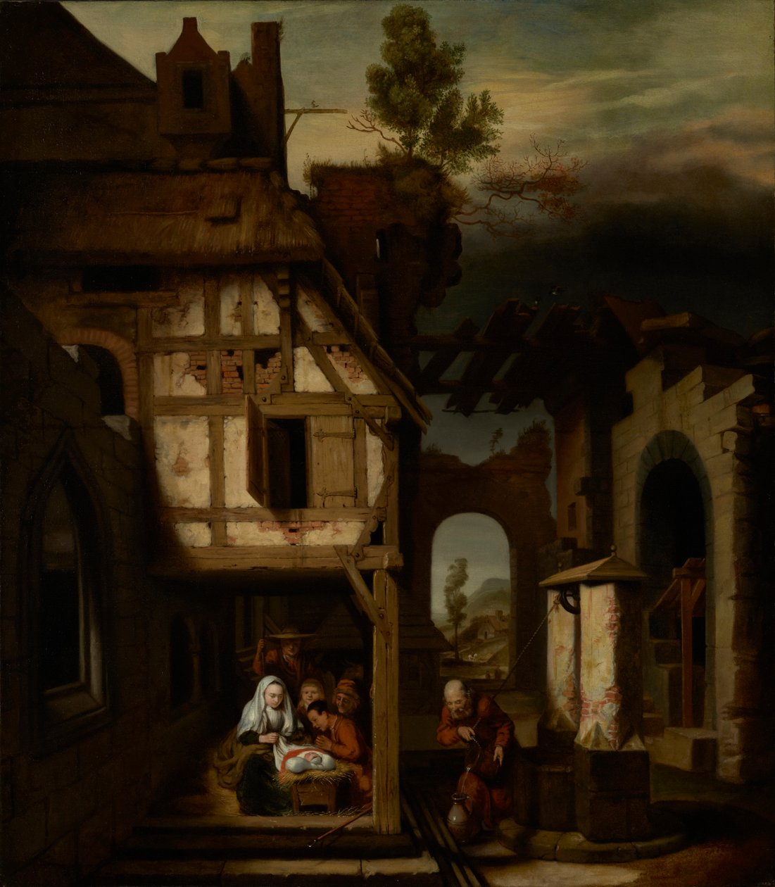 Adoracja pasterzy, ok. 1660 autorstwa Nicolaes Maes