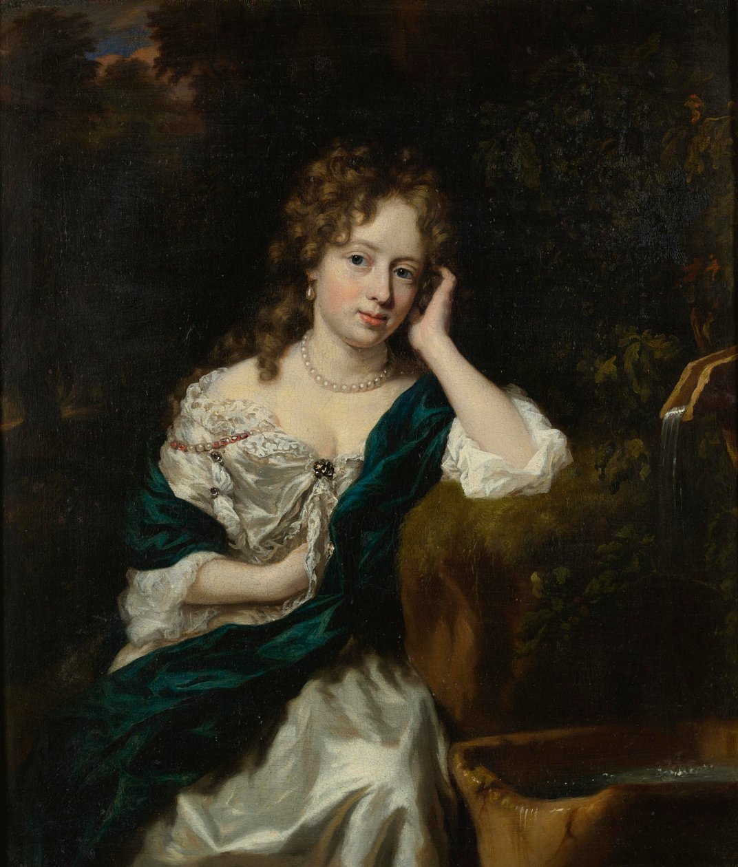 Portret damy przy fontannie autorstwa Nicolaes Maes