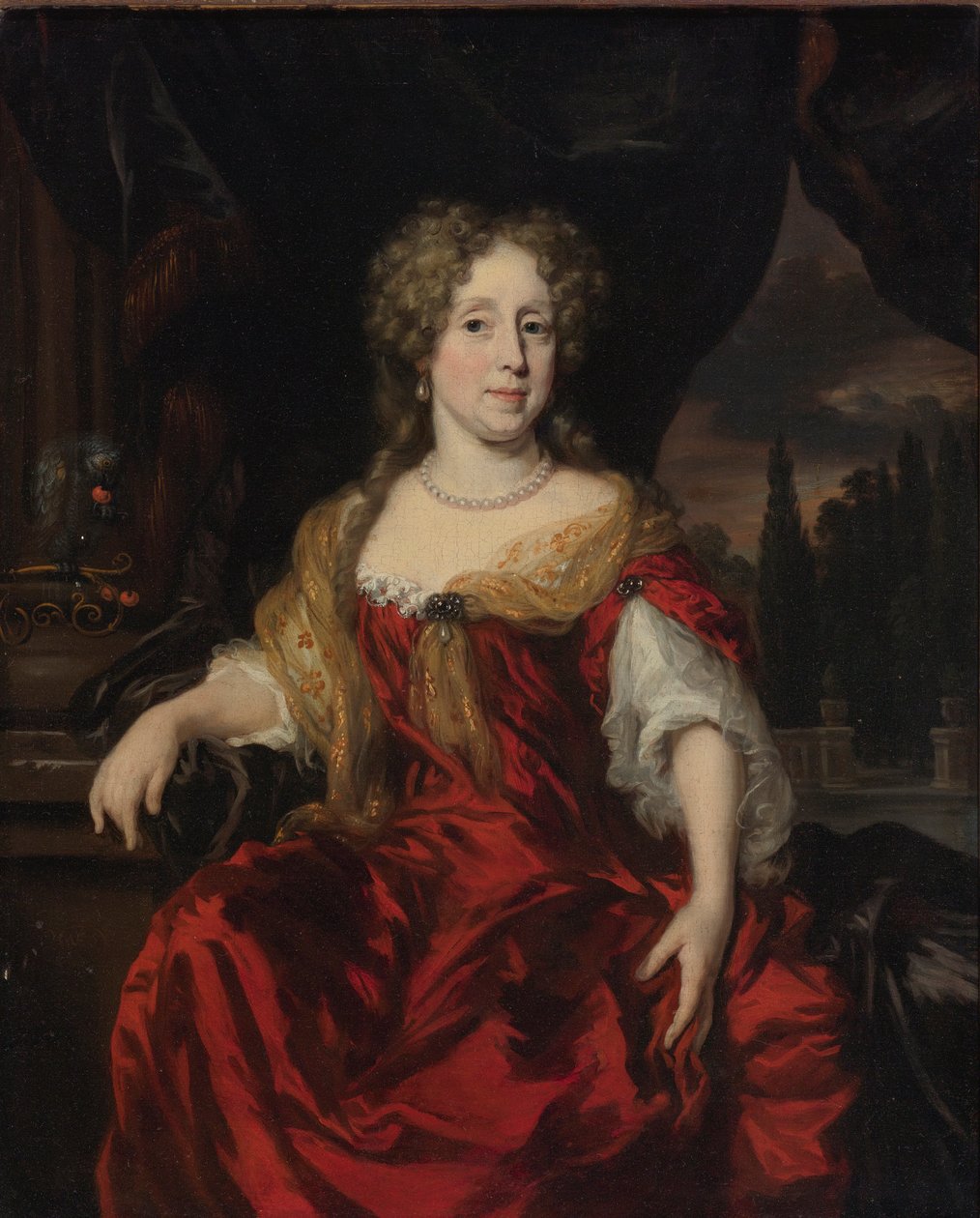 Portret damy w czerwonej sukience autorstwa Nicolaes Maes