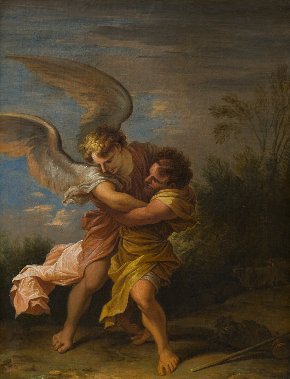 Jakub zmagający się z Aniołem, ok. 1640-83 (olej na płótnie) autorstwa Nicolaes Pietersz (attr.to) Berchem
