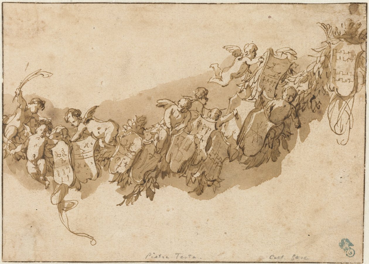 Girlanda heraldyczna w otoczeniu aniołów autorstwa Nicolaes Pietersz Berchem (possibly)