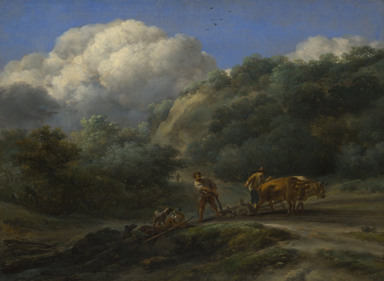 Człowiek i młodzieniec orający wołami, ok. 1930 r. 1650 autorstwa Nicolaes Pietersz. Berchem