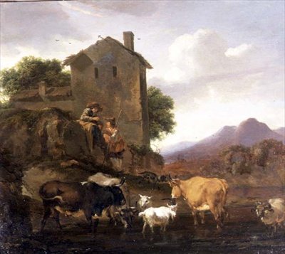 Pasterze z bydłem i kozami autorstwa Nicolaes Pietersz. Berchem