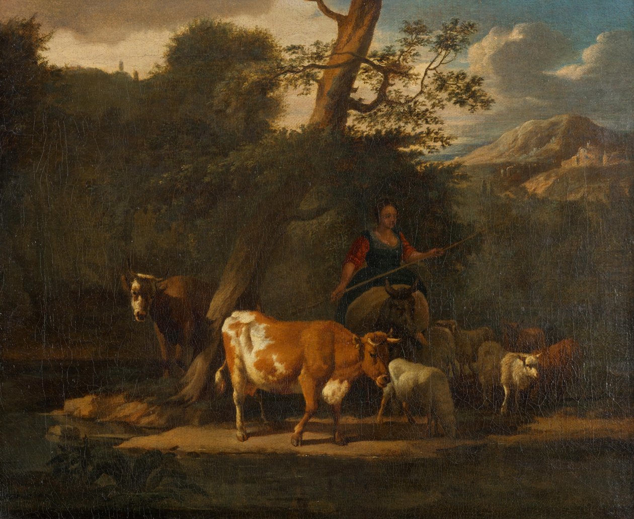 Pasterka z krowami pod drzewem autorstwa Nicolaes Pietersz. Berchem