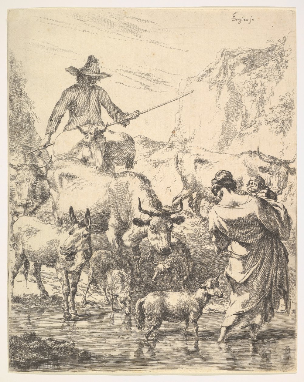 Stado przekraczające strumień. autorstwa Nicolaes Pietersz. Berchem