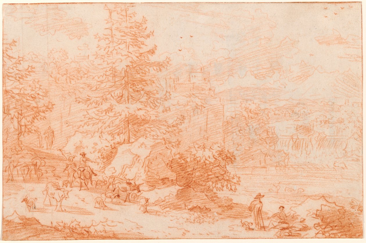 Północny krajobraz fantasy przywołujący Tivoli autorstwa Nicolaes Pietersz Berchem