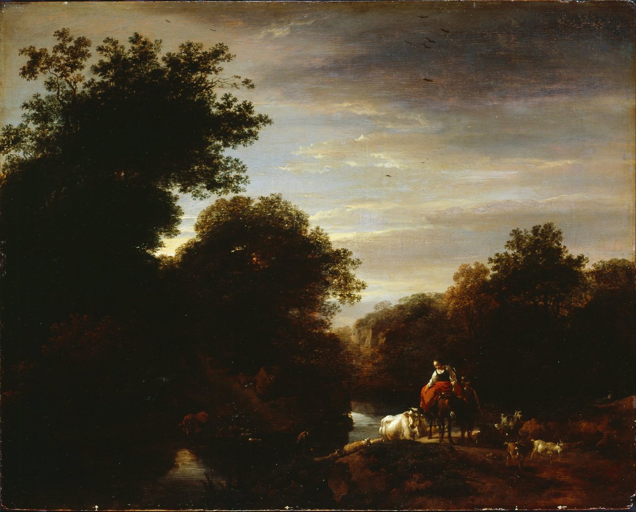 Chłopi w fordzie autorstwa Nicolaes Pietersz. Berchem