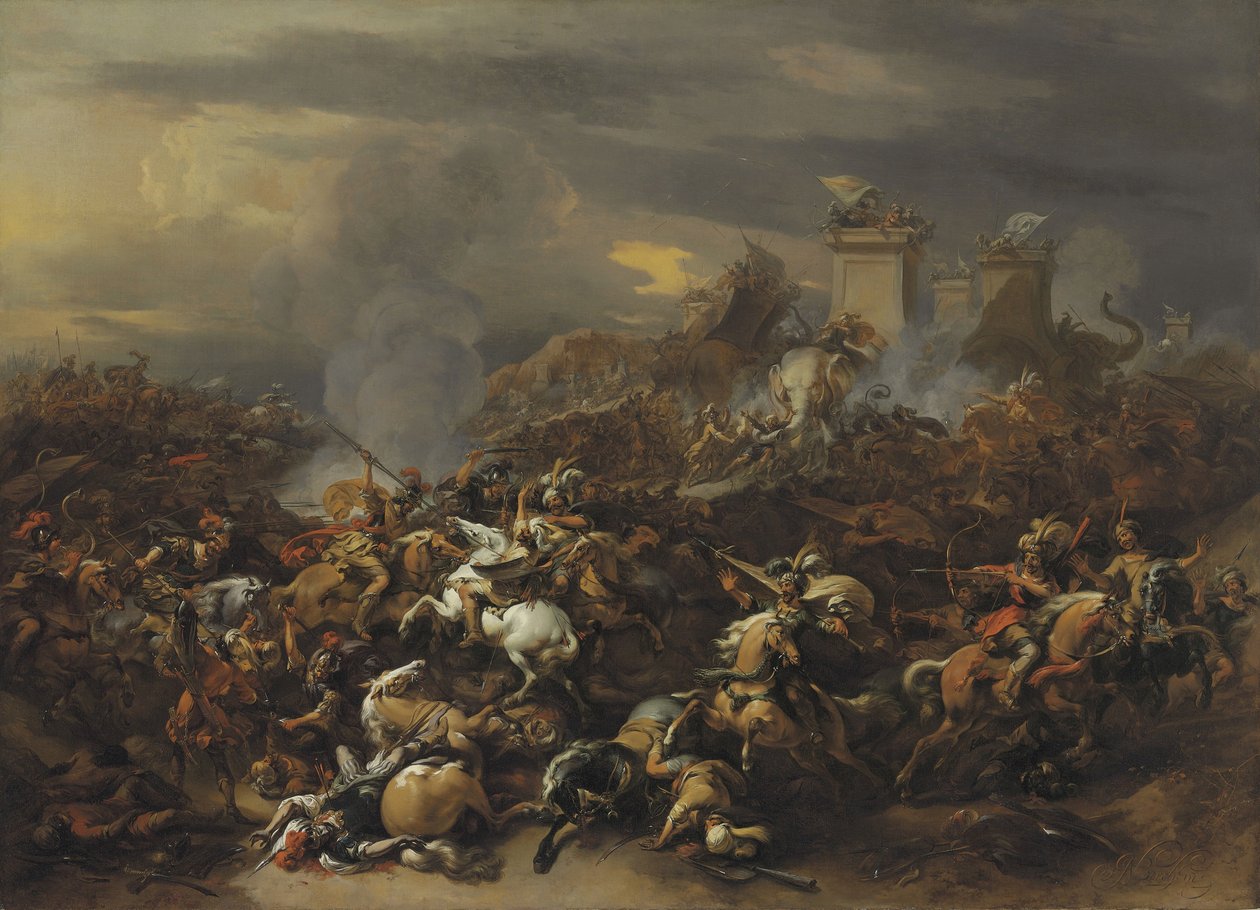 Bitwa Aleksandra Wielkiego przeciwko królowi Porusowi autorstwa Nicolaes Pietersz. Berchem
